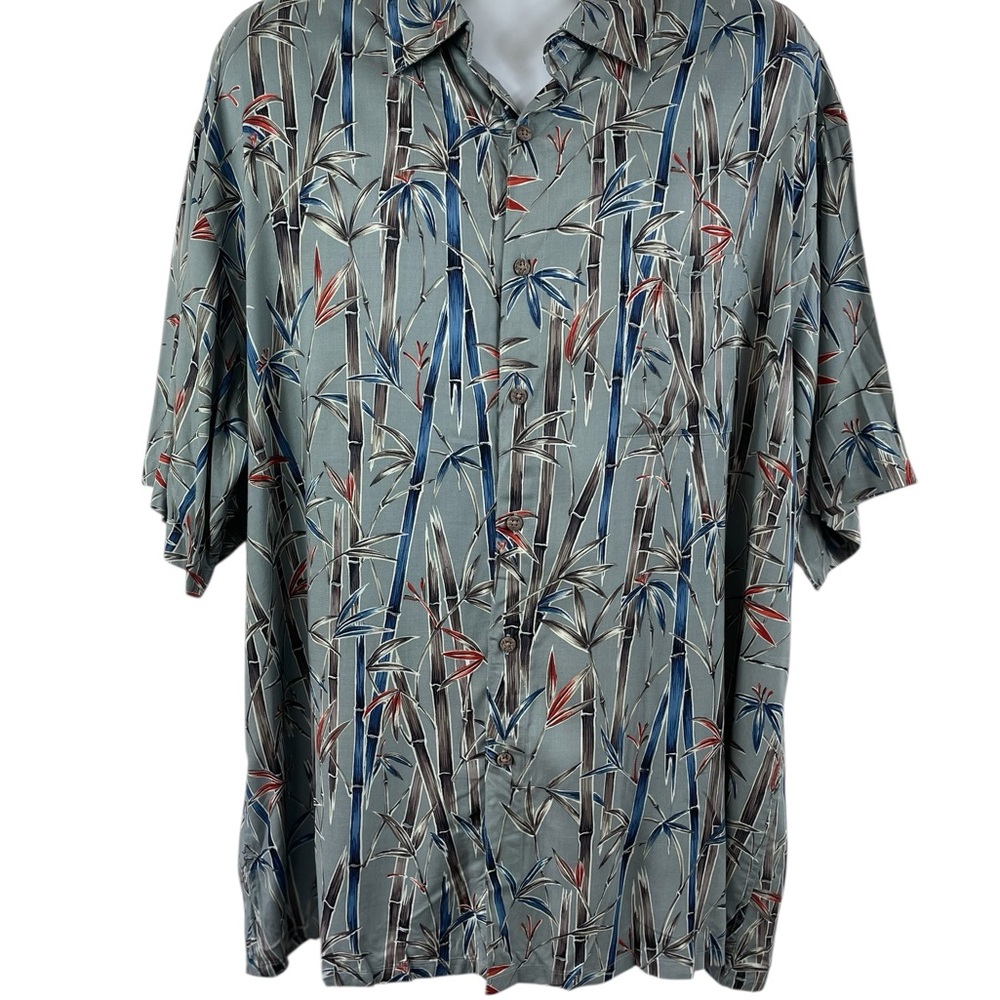 Campia‎ Moda Grey Palm Patterned Camp Shirt, Size 2XL